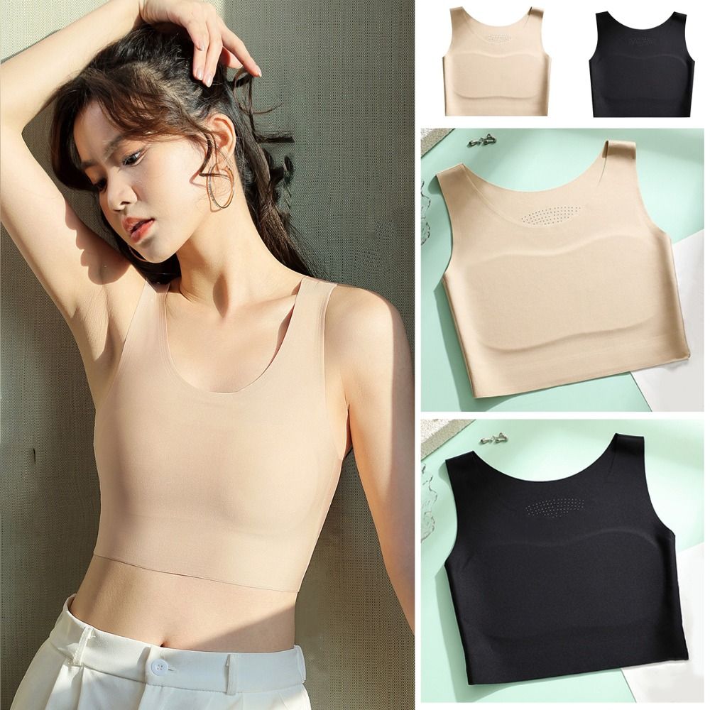 Plunge Bra Push Up - บราไร้สายผ้าไอซ์ซิลค์สำหรับผู้หญิง, บราทรงยูเน็คแบบเรียบเพรียวบาง, ชุดชั้นในเรียบง่าย