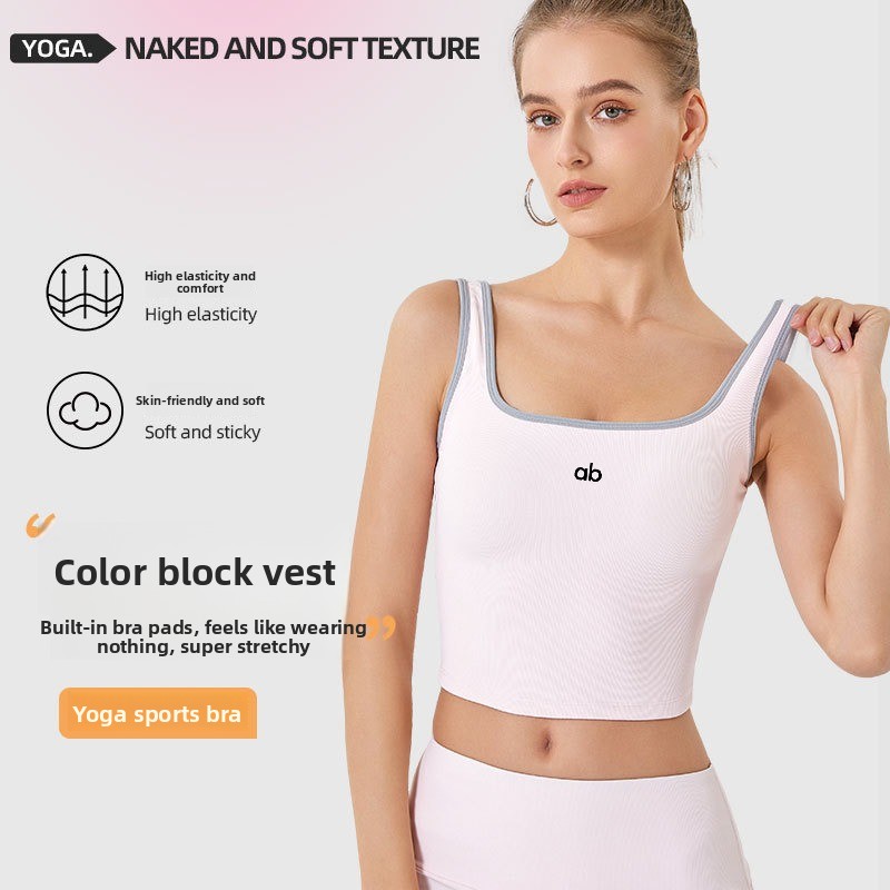 Plunge Bra Push Up - เสื้อกล้ามโยคะสำหรับผู้หญิง ฤดูร้อน ผ้าริบ มีฟองน้ำในตัว สายรัดกันกระแทก ยกกระชับทรง